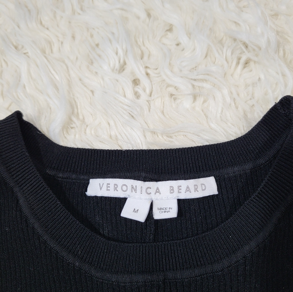 Veronica Beard Black Ribbed Arago Peplum Top Dress, Medium - Picture 7 of 14